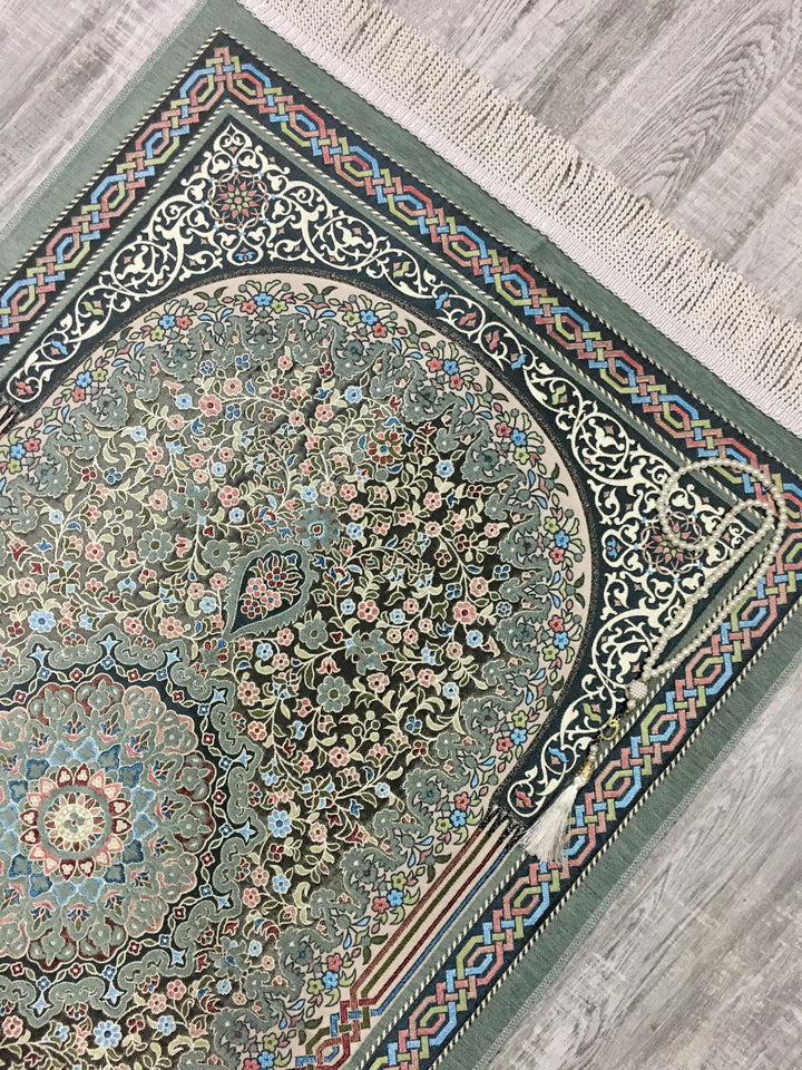 Genuine Green Flower Bouquet Prayer Mat, Prayer Mat with Tasbeeh, Prayer Rug, Muslim Janamaz, Sajadah Cantik , Islamic Gifts