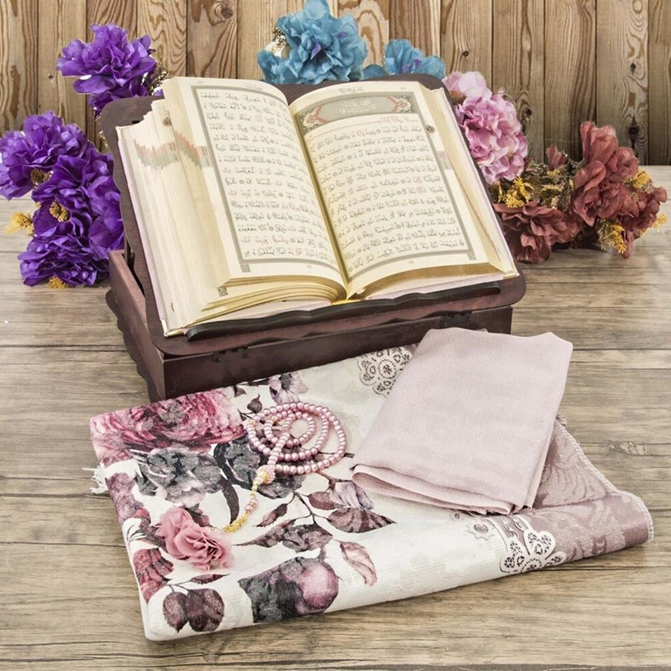 Quran, Lux Shawl, Tasbih, Prayer Rug in Wooden Box Quran Stand, Islamic Gift For Mom, Lux Islamic Gift Box, Muslim Gift, Gift For Her