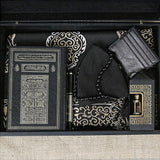 Special Design Black Wooden Gift Box | Kaaba Design Quran | Personalized Gift | Prayer Mat | Wallet | Essence | Taqiyyah | 33 Bead Tasbeeh