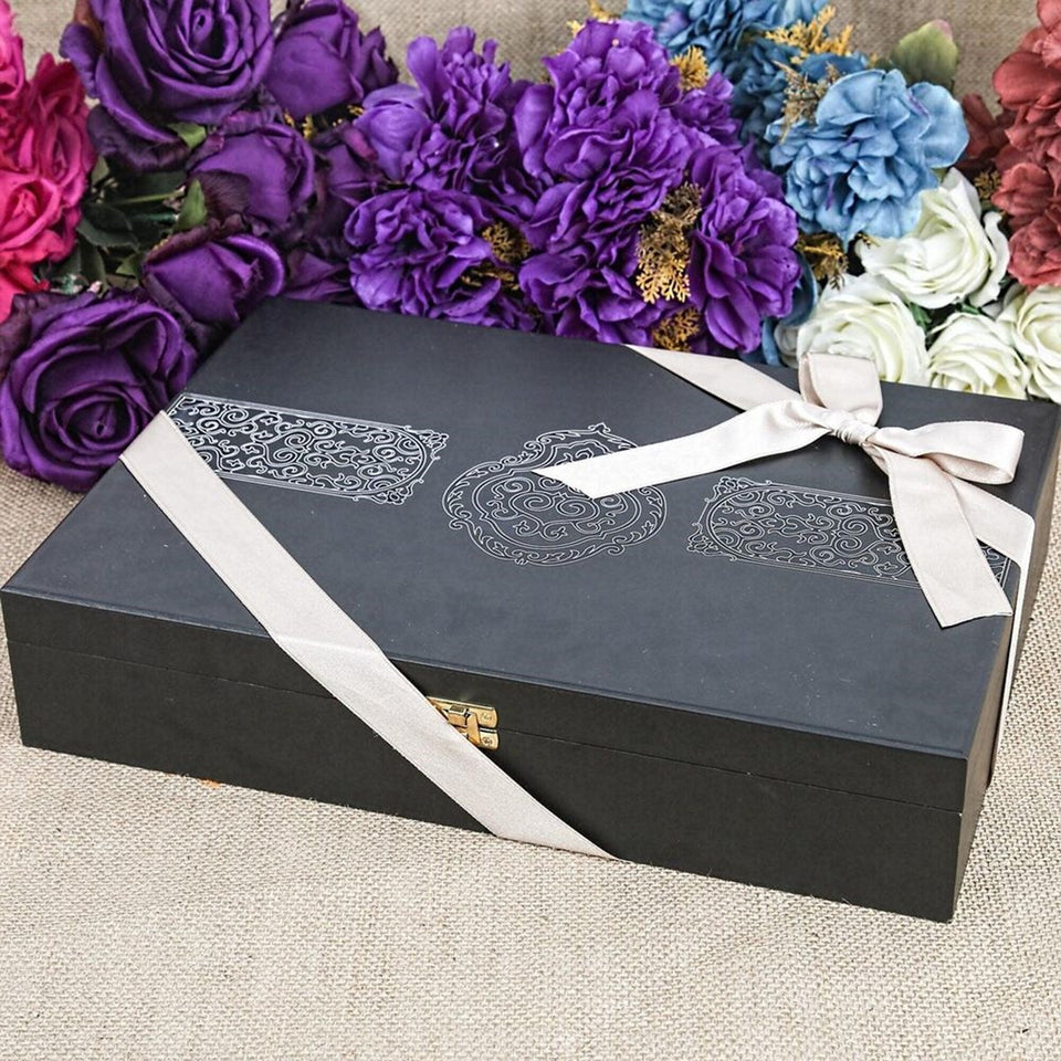 Special Design Black Wooden Gift Box | Kaaba Design Quran | Personalized Gift | Prayer Mat | Wallet | Essence | Taqiyyah | 33 Bead Tasbeeh