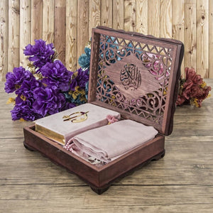 Quran, Lux Shawl, Tasbih, Prayer Rug in Wooden Box Quran Stand, Islamic Gift For Mom, Lux Islamic Gift Box, Muslim Gift, Gift For Her