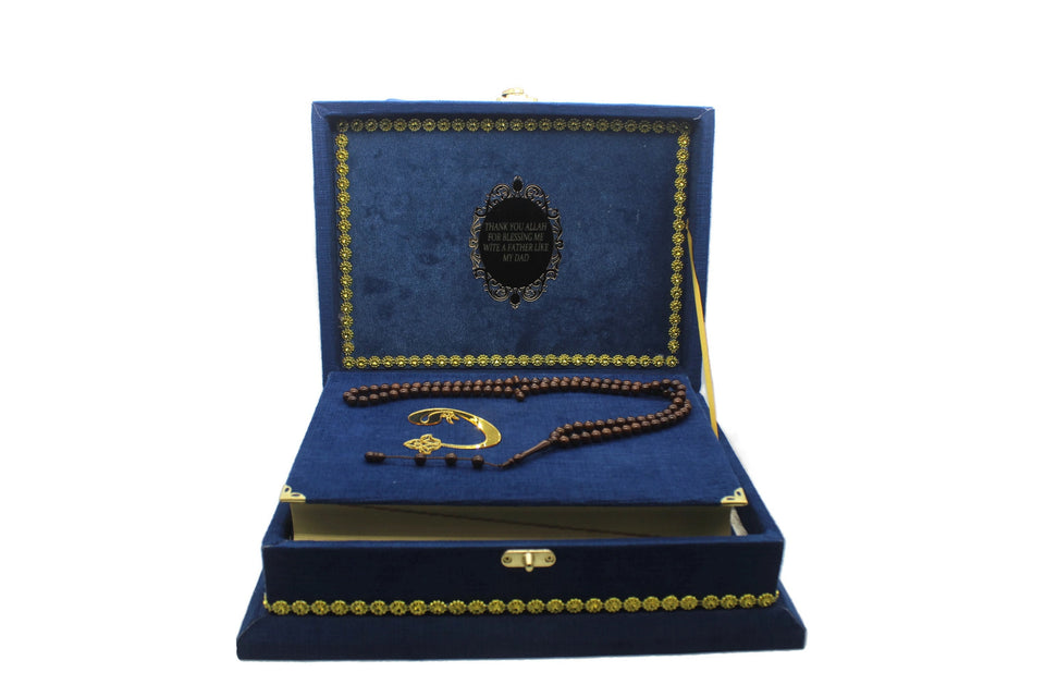Quran, 99 Kuka Tasbih, Prayer Rug in Velvet Gift Box, Islamic Gift For Dad, Lux Islamic Gift Box, Gift For Him, fathers day gift
