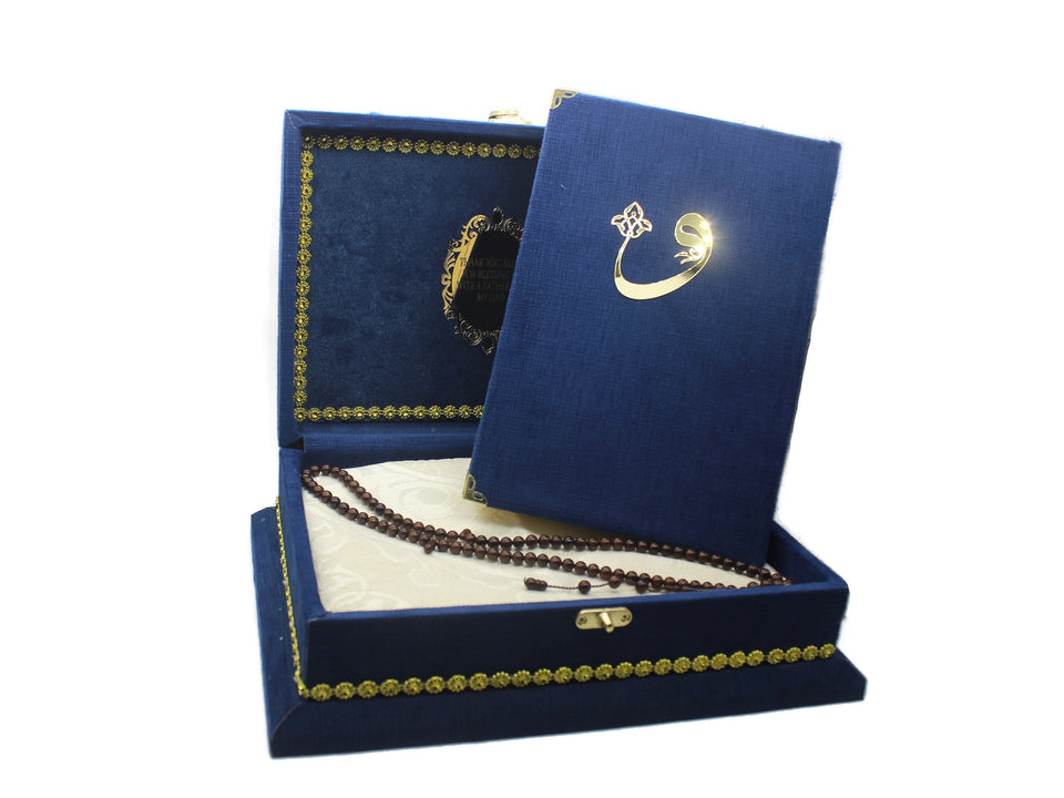 Quran, 99 Kuka Tasbih, Prayer Rug in Velvet Gift Box, Islamic Gift For Dad, Lux Islamic Gift Box, Gift For Him, fathers day gift