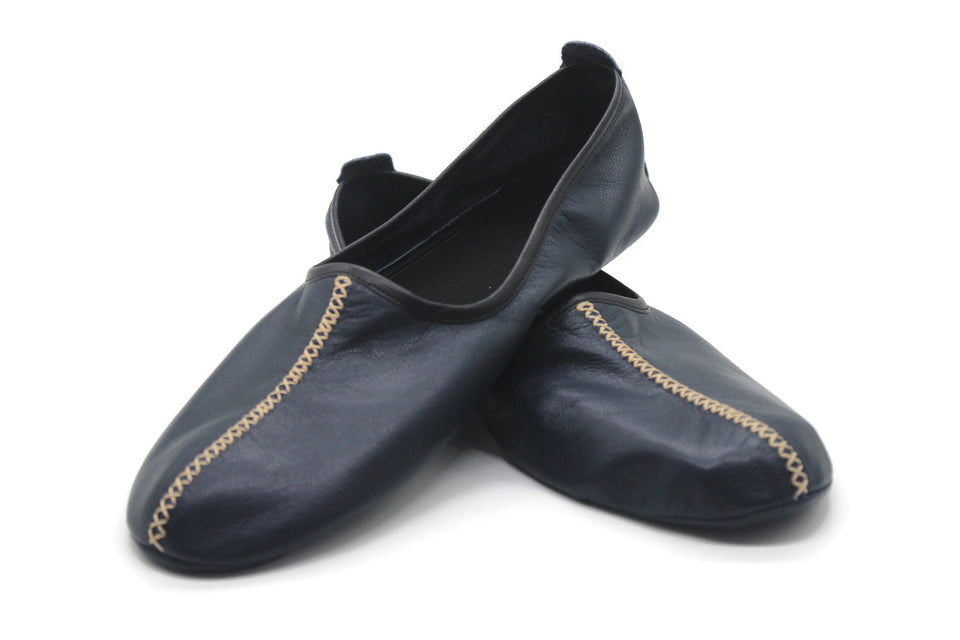 Genuine Leather Blue Babouche Slippers Handmade from Soft Leather, Traditional babouche slippers, WOMENS traditional shoes, Home Shoes