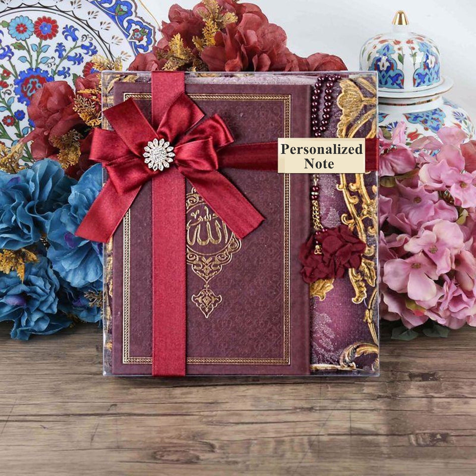 Islamic Gift Set | Luxury Prayer Rug, Tasbih, Yaseen Set | Hajj Favors | Personalized Gift | Customize Islamic Gift | Muslim Gift Set | BRG