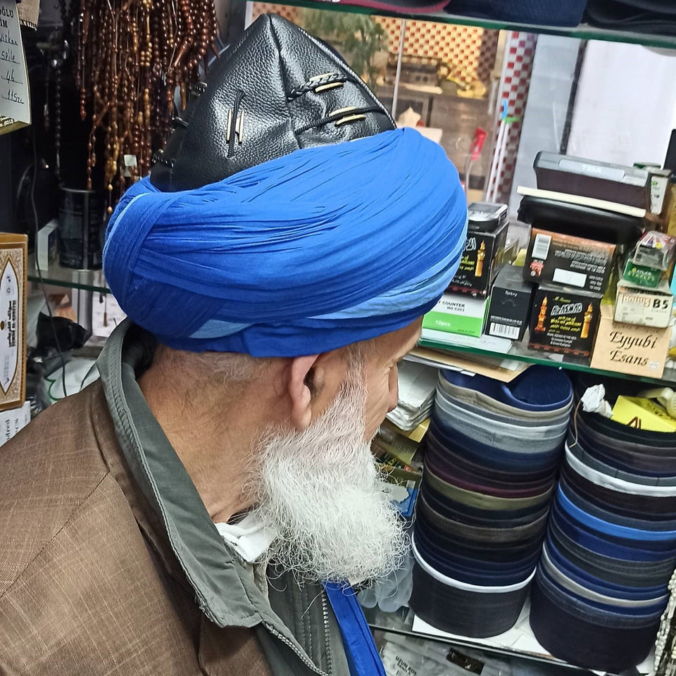 Blue Islamic Hat, Handmade Islamic Art Imamah, Unique Gift for Him, Genuine Kufi Cap, Prayer Hat, Islamic Gifts
