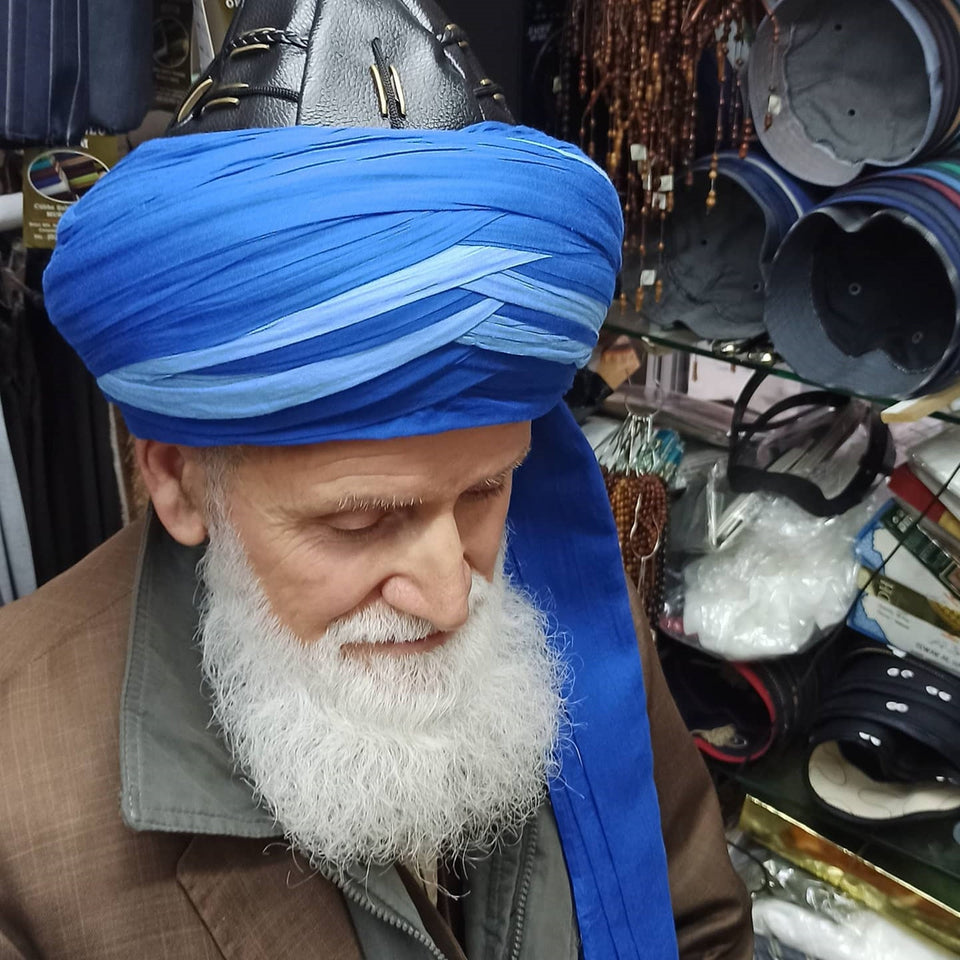 Blue Islamic Hat, Handmade Islamic Art Imamah, Unique Gift for Him, Genuine Kufi Cap, Prayer Hat, Islamic Gifts