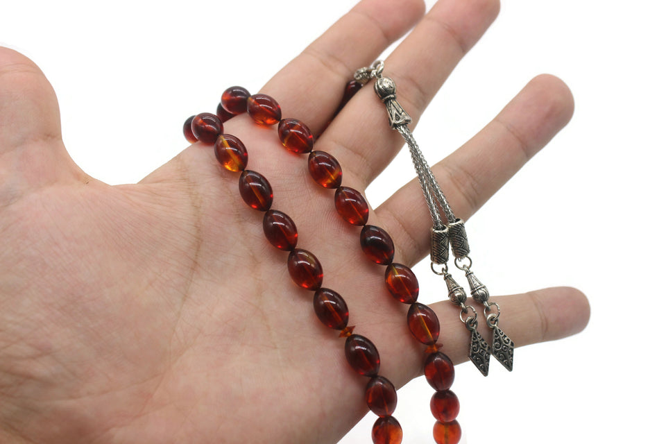 Fire Red Amber Bakelite Catalin | 33 Bead Prayer Beads | Fire Amber Tasbih | Misbaha | Rosary | Islamic Gift | Gift For Him | Misbaha