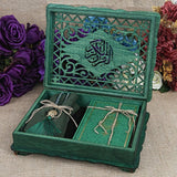 Ribbon Decorated Green Wooden Gift Box | Islamic Gift | Personalized Gift | Thermo Leather Quran | 99 Bead Tasbeeh | Shawl | Eid Gift