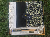 Personalized Red Caftan Printed Leather Gift Box | Kaaba Prayer Rug | Pearl Tasbih | Natural Toothbrush | Islamic Gift For Men