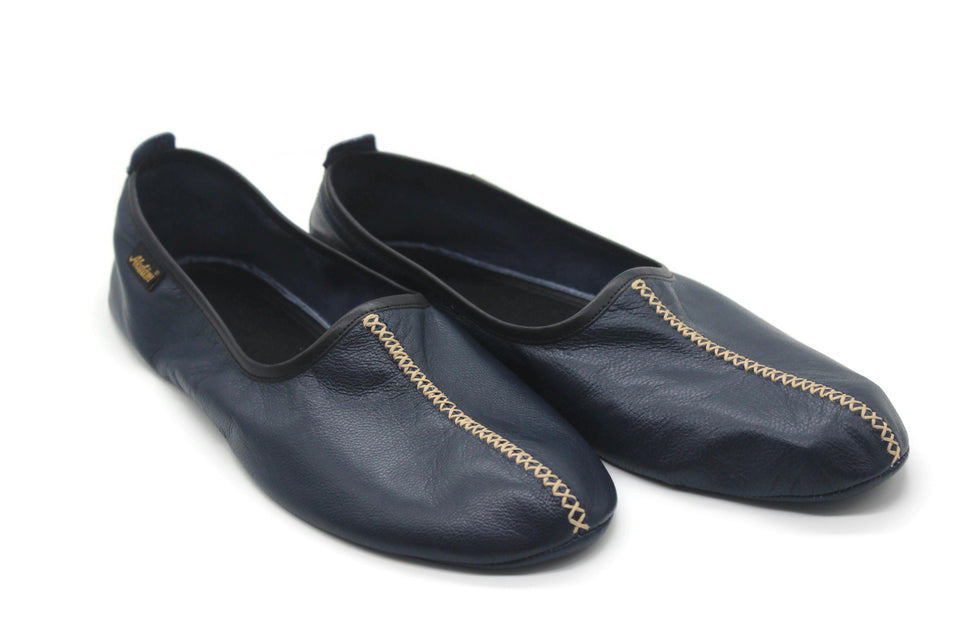 Genuine Leather Blue Babouche Slippers Handmade from Soft Leather, Traditional babouche slippers, WOMENS traditional shoes, Home Shoes