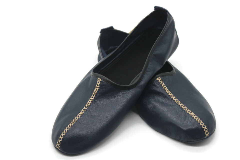 Genuine Leather Blue Babouche Slippers Handmade from Soft Leather, Traditional babouche slippers, WOMENS traditional shoes, Home Shoes