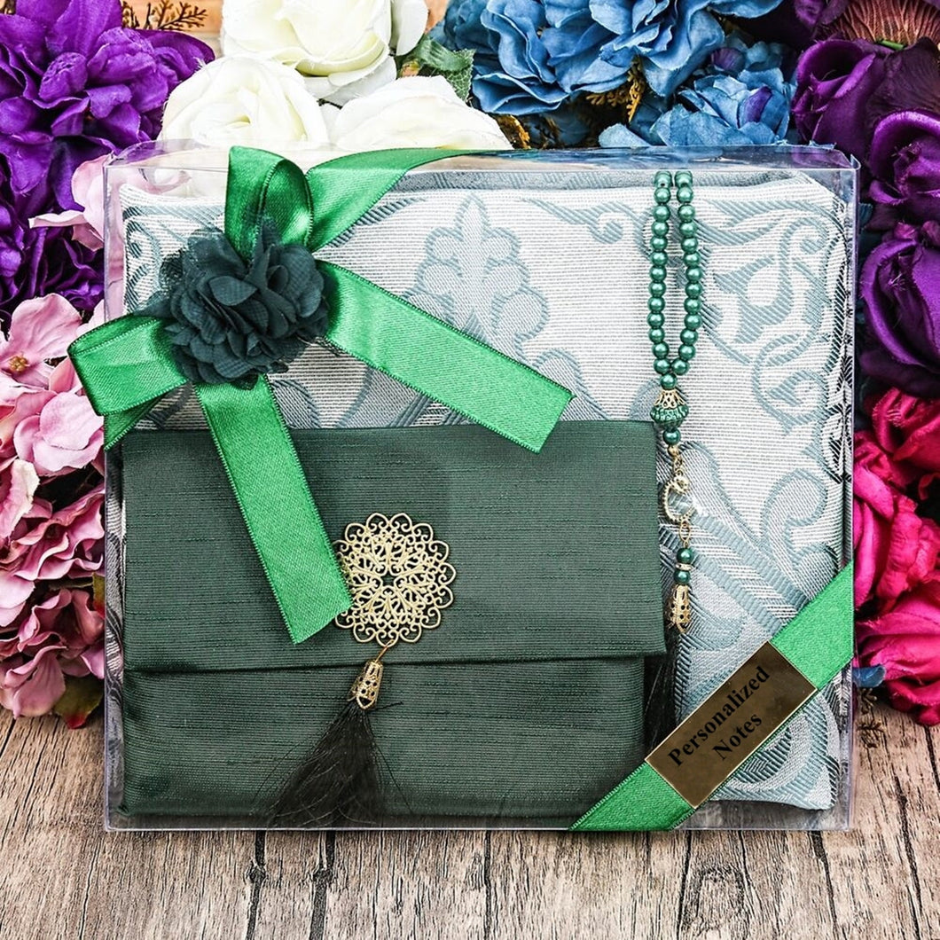 Personalized Green Islamic Gift Box | Yaseen Book | Sajadah | Personalized Gift | 99 Beads Tasbih | Gift For Him | Gift For Her
