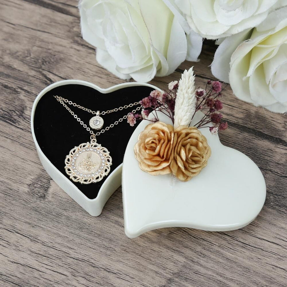 Personalized Gold Islamic Gift Box | Personalized Gift | Cream Shawl | Dainty Tughra Necklace  | Gift For Mom | Gift For Her