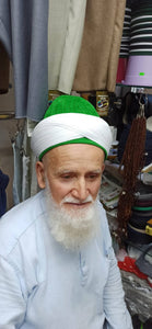 Ottoman Dervish Imamah, Dervish Imamah in Green and White, Original Ottoman Dervish Imamah, Islamic Prayer Hat