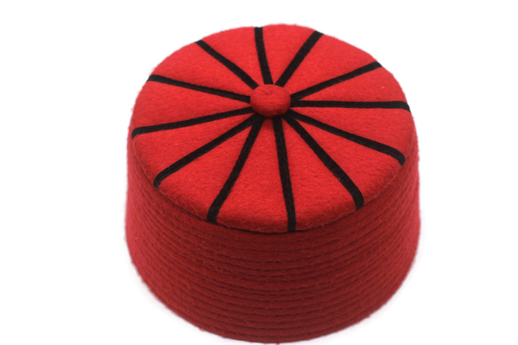 Genuine Felt Islamic Hat, Baklawa Design Red to Black Muslim Kufi Cap, Men's Muslim Prayer Kufi Hat
