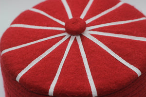 58 e 59 cm SALDI Cappello islamico in feltro autentico, Baklawa Design Red to White Muslim Kufi Cap, Cappello Kufi di preghiera musulmana maschile
