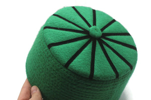 58 cm SALE Genuine Felt Islamic Hat, Baklawa Design Green to Black Muslim Kufi Cap, Men's Muslim Prayer Kufi Hat