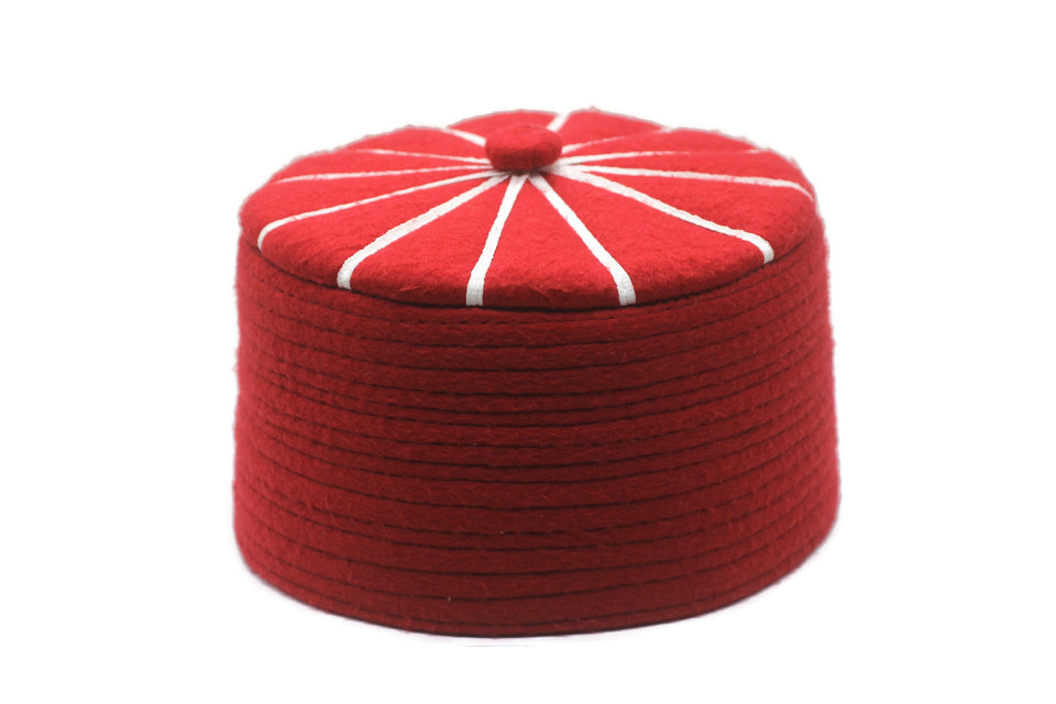 58 and 59 cm SALE Genuine Felt Islamic Hat, Baklawa Design Red to White Muslim Kufi Cap, Men's Muslim Prayer Kufi Hat