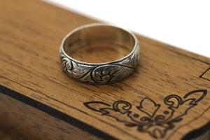 Tunay na Anatolian Kalemkari Style Silver Wedding Ring, Couples Rings, Unique Anatolian Style Wedding Band
