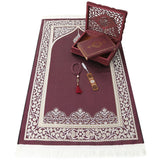 Lux Claret Red Wooden Islamic Gift Box | Special Gift for Father | Thermo Leather Quran | Prayer Mat and Tasbih Set | Unique Gift for Dad