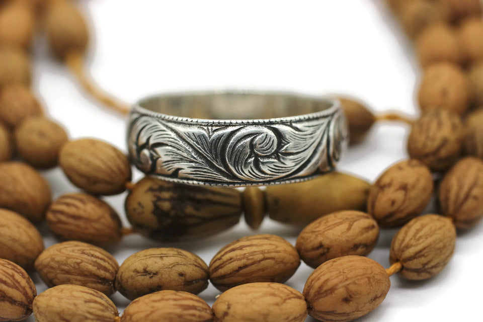 Genuine Anatolian Kalemkari Style Silver Wedding Ring, Couples Rings, Unique Anatolian Style Wedding Band
