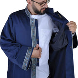 S, M, L, XL, XXL Navy Blue Thobe blue dotted bordures, Galabiyya, Jubbah Islamic Wear, Prayer Jubbah