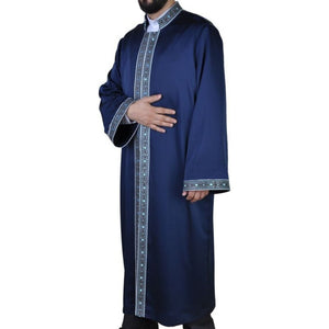 S, M, L, XL, XXL Navy Blue Thobe blue dotted bordures, Galabiyya, Jubbah Islamic Wear, Prayer Jubbah