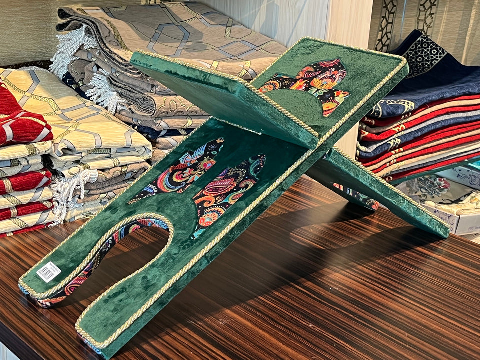 Grønt Fløjlsbetræk Holy Quran Læsebord | Koranholder bogholder Rihal Rehal | Koranstandstalerstol af træ