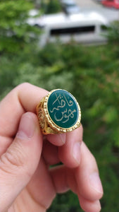 Custom Name Gold Plated Aqeeq Stone Silver Ring | Sterling Silver Ring | Men Statement Ring | Handmade Ring | Gift for Him | Islamic Gift