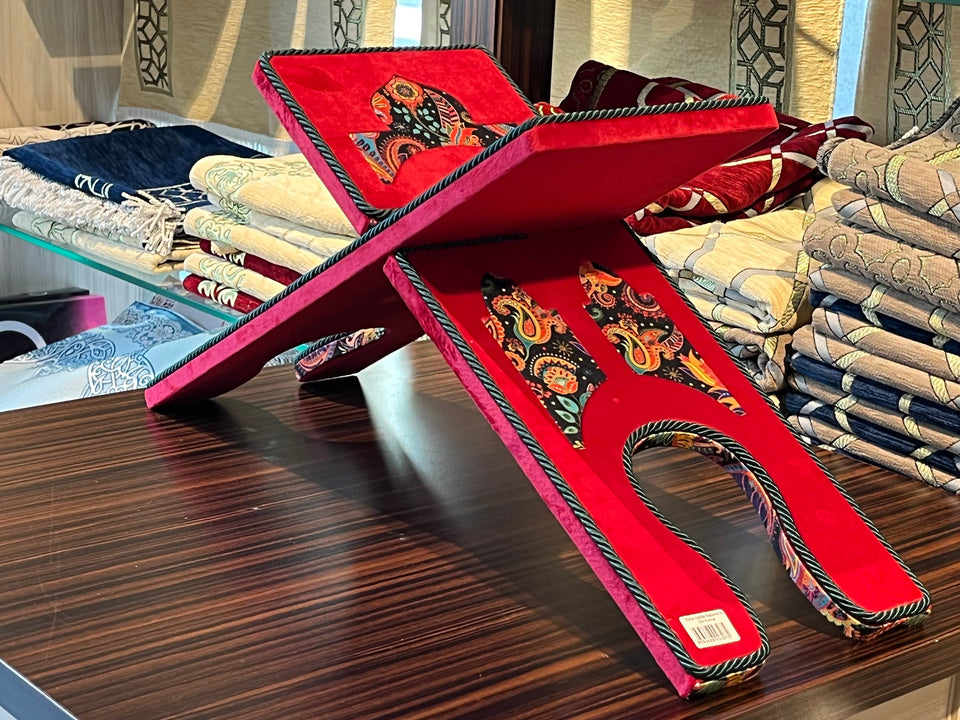 Red Velvet Cover Holy Quran Læsebord | Koranholder bogholder Rihal Rehal | Koranstander i træ | Islamisk gave
