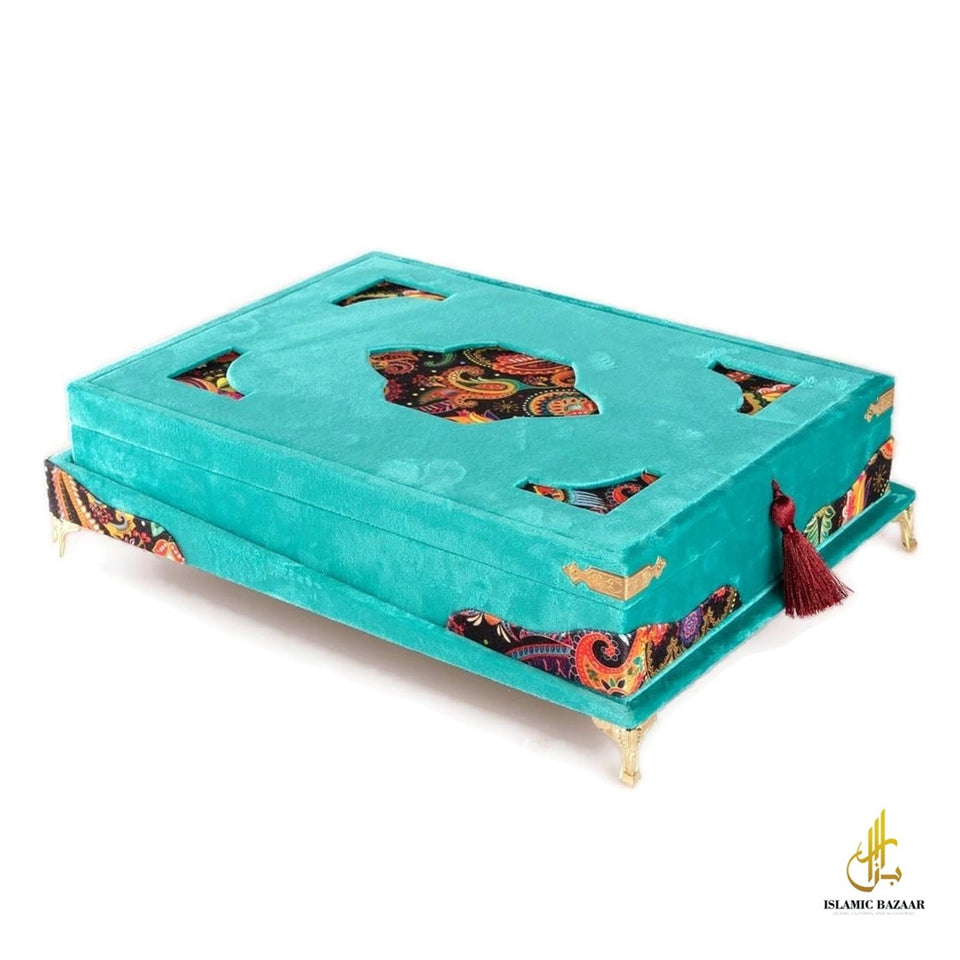 Velvet Quran Tasbeeh Islamic Gift Box | Turquoise Quran Gift Set | Islamic Wedding Gift | Islamic Home Gift | Islamic Graduation Gift