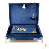 Lux Velvet Quran Box | Blue Quran Gift Set | Islamic Wedding Gift | Islamic Home Gift | Islamic Graduation Gift | Muslim Gifts