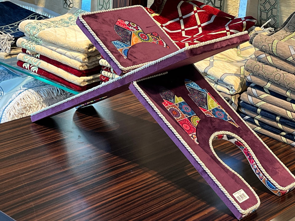 Purple Velvet Cover Holy Quran Reading Stol | Stalak za knjige za Kur'an Rihal Rehal | Drveni stalak za Kur'an