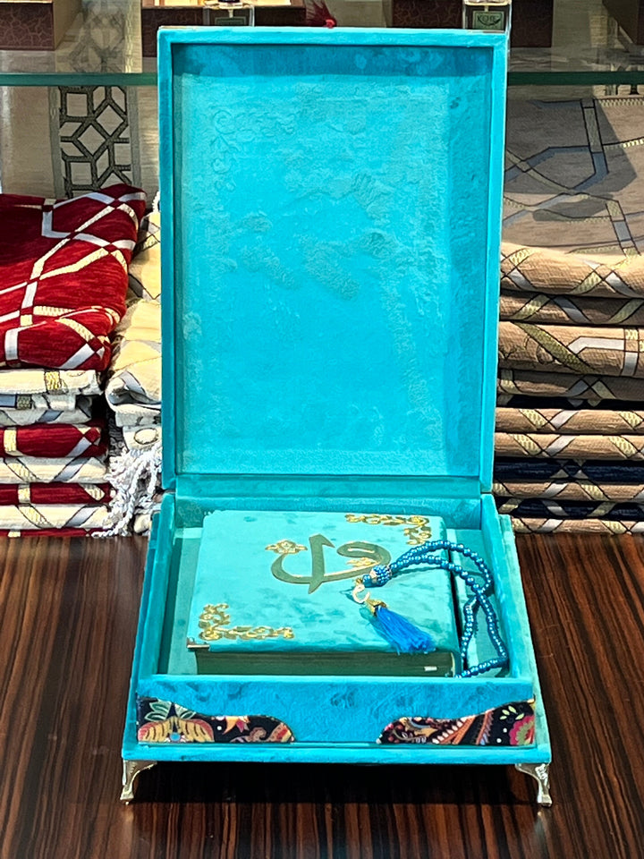 Velvet Quran Tasbeeh Islamic Gift Box | Turquoise Quran Gift Set | Islamic Wedding Gift | Islamic Home Gift | Islamic Graduation Gift