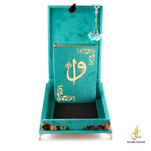 Velvet Quran Tasbeeh Islamic Gift Box | Turquoise Quran Gift Set | Islamic Wedding Gift | Islamic Home Gift | Islamic Graduation Gift