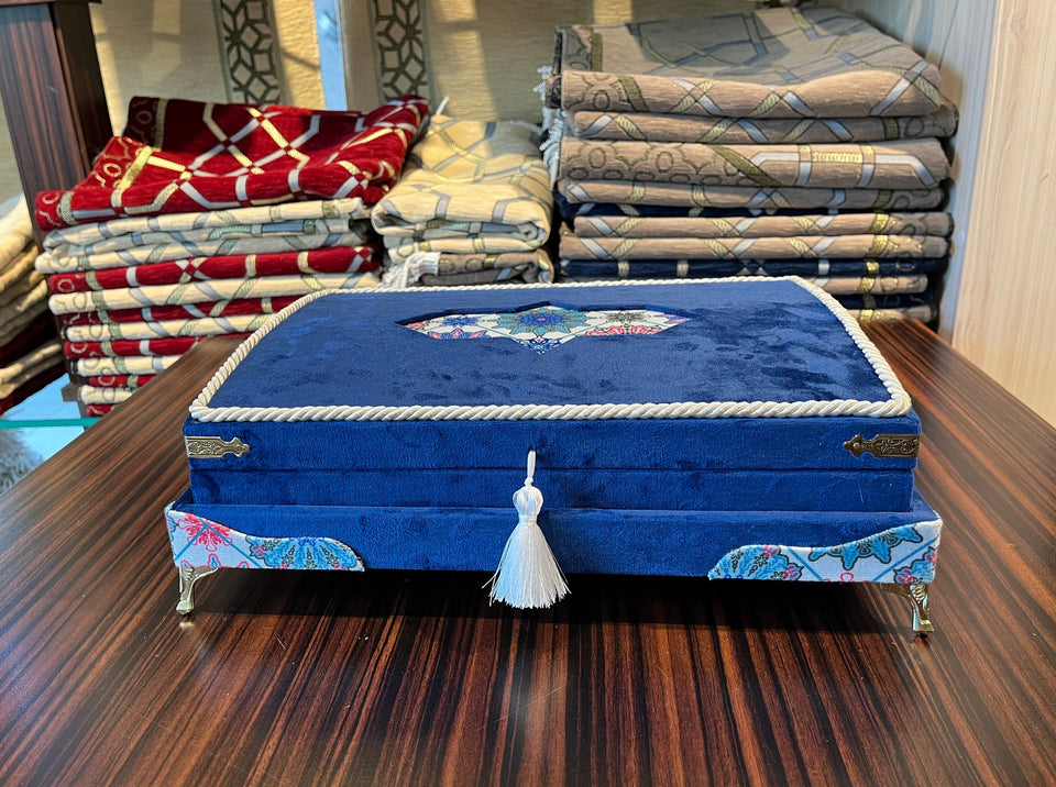 Lux Velvet Quran Box | Blue Quran Gift Set | Islamic Wedding Gift | Islamic Home Gift | Islamic Graduation Gift | Muslim Gifts