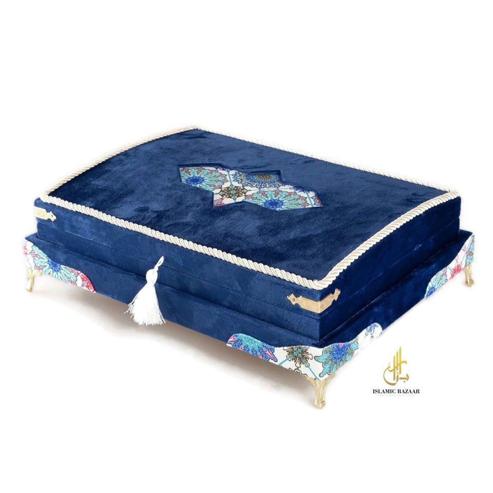 Lux Velvet Quran Box | Blue Quran Gift Set | Islamic Wedding Gift | Islamic Home Gift | Islamic Graduation Gift | Muslim Gifts