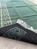 Al-Khwarizmi Green Lux Prayer Mat, Chenille Fabric Sajjada, Lightweight Musallah, Prayer Rug, Janamaz Hajj Umrah Gift, Muslim Gift Set