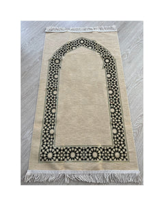 Al-Andalusiyyin Cream Lux Prayer Mat, Chenille Fabric Sajjada, Lightweight Musallah, Prayer Rug, Janamaz Hajj Umrah Gift, Muslim Gift Set
