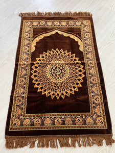Geometric Style Velvet Prayer Mat, Lux Fabric Sajjada, Traditional Musallah, Prayer Rug, Janamaz Hajj Umrah Gift, Muslim Gift Set