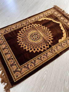 Geometric Style Velvet Prayer Mat, Lux Fabric Sajjada, Traditional Musallah, Prayer Rug, Janamaz Hajj Umrah Gift, Muslim Gift Set