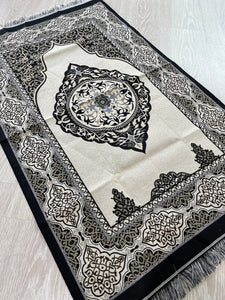 Cream Geometric Design Portable Prayer Mat, Lightweight Musallah, Travel Prayer Rug, Thin Janamaz