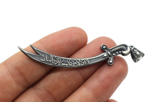 Mat crna ogrlica Zulfiqar mač, arapski pisani Zulfiqar Imam Ali Zulfiqar mač, Dhulfaqar privjesak, šiatski pokloni