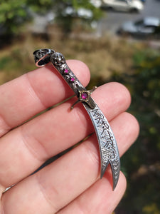 Red Stoned 925 Sterling Silver Zulfiqar Necklace with silver Chain, Dhulfaghar, Zolfaaghar, Dhu al-Fiqar, Dhu l-faqar