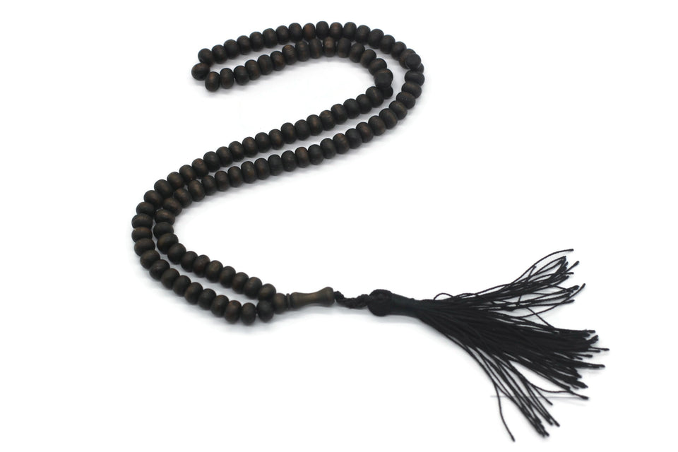 Matte Black Genuine Olive Wood Beads with a tassel, 99 Beads Misbaha Tasbih Zikr Tasbeeh Tesbih 7.5 mm Dhikr Prayer Beads