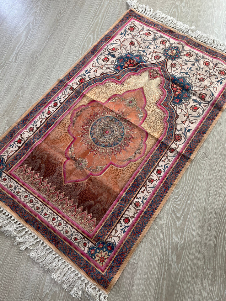 Orange Azraah Cotton Prayer Mat, Cotton Sajjada, Thin Musallah, Prayer Rug, Janamaz Hajj Umrah Gift, Muslim Gift Set