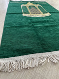 Maqam Ibrahim Green Lux Prayer Mat, Chenille Fabric Sajjada, Lightweight Musallah, Prayer Rug, Janamaz Hajj Umrah Gift, Muslim Gift Set
