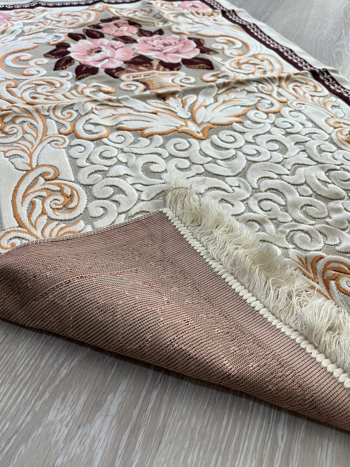 Pink Roses Lux Prayer Mat, Velvet Fabric Sajjada, Traditional Musallah, Prayer Rug, Janamaz Hajj Umrah Gift, Muslim Gift Set