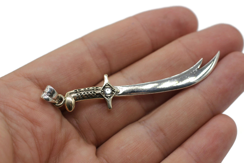 Silver Zulfiqar Necklace with Zirconia, Imam Ali Sword Pendant, Zulfiqar Sword, Islamic Necklace, Dhulfaqar Pendant, Shia Gifts